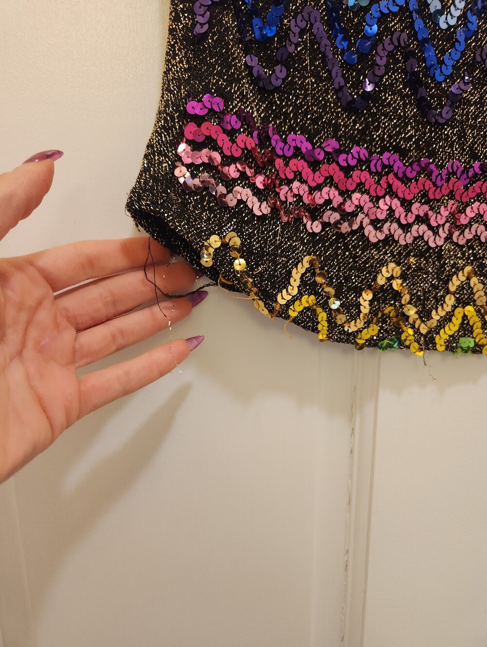 80s Vintage Sequin Festival Pride Glitter Top M - Picture 3 of 6